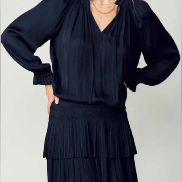 ANTHROPOLOGIE CURRENT AIR Satin Black Coquette Stylish Chic Pleated Mini Dress - Picture 7 of 7